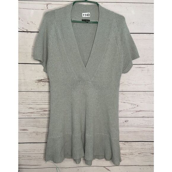 THEORY Womens Small Gray Wool Cashmere Angora V-Neck Sweater Dress Tunic Neutral - Picture 1 of 10